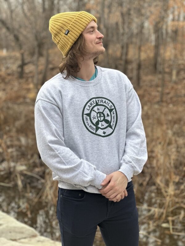 White Crew Neck Sweatshirt with Green Logo